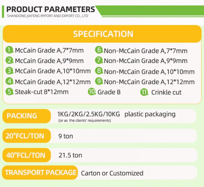 Autom&aacute;tico Batatas fritas congeladas Batatas fritas congeladas Biol&oacute;gicas IQF Batatas fritas em massa Embalagem 10 kg Material fresco 0